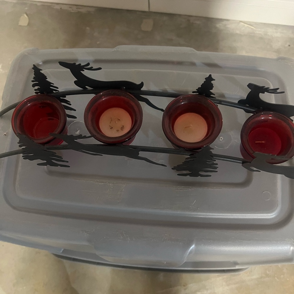 Red Candle Holder with Deer Design